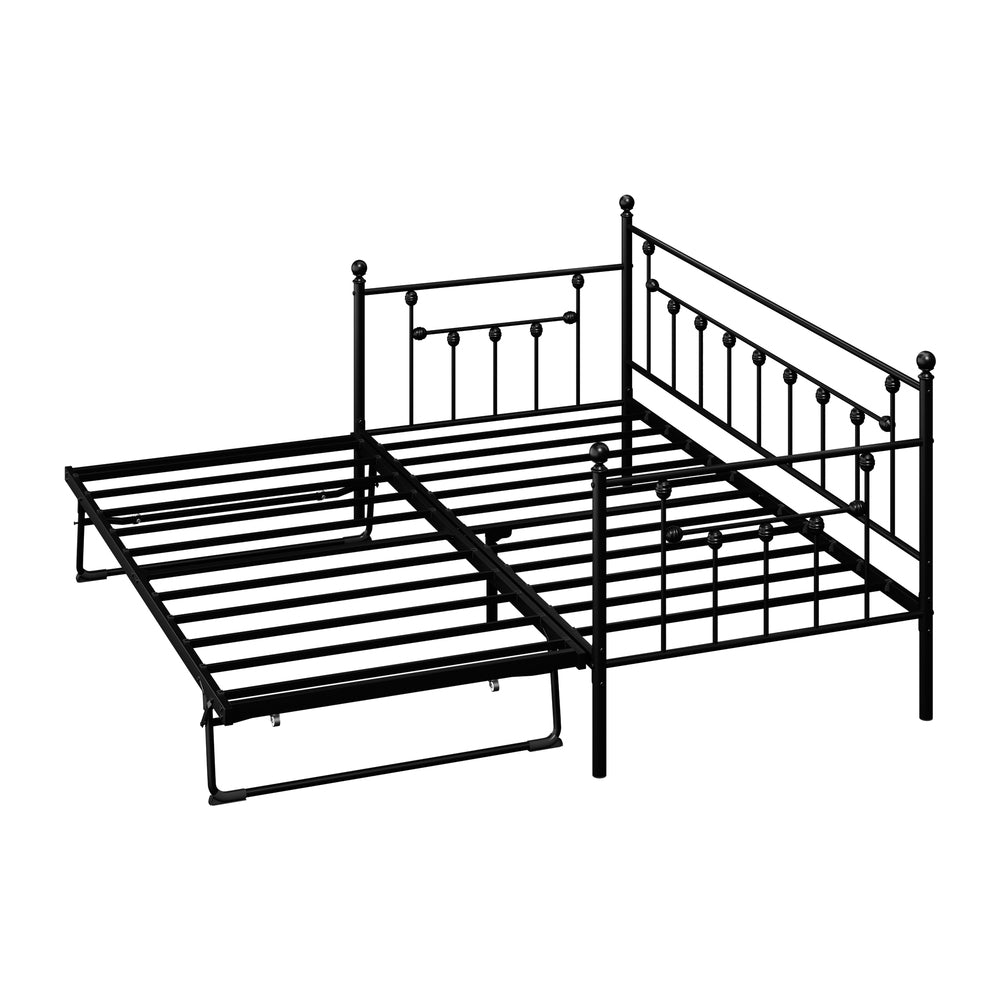 Trundle Bed Frame Single Size Metal 2x Single Beds Black
