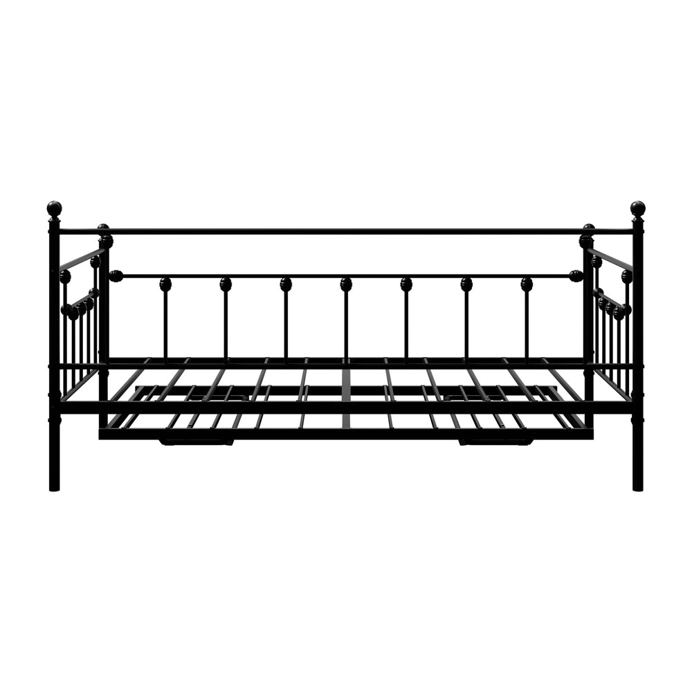 Trundle Bed Frame Single Size Metal 2x Single Beds Black