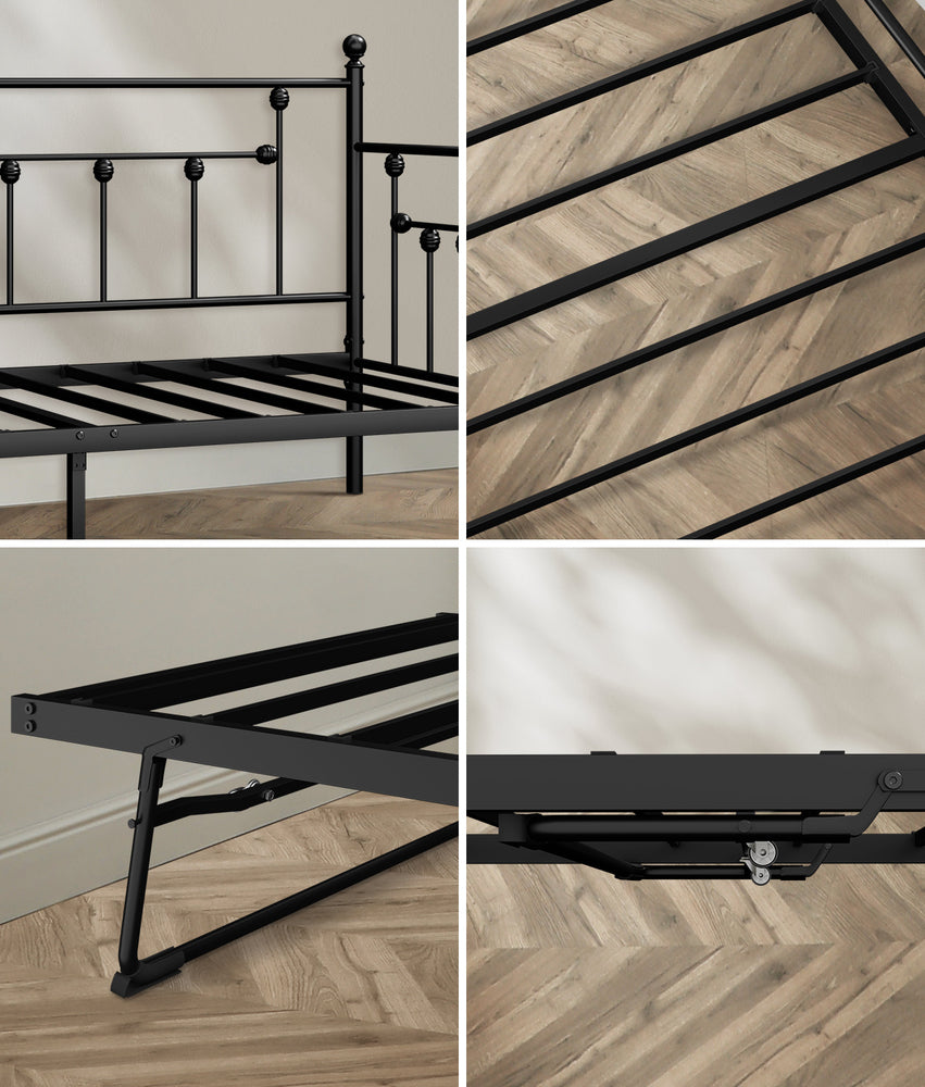 Trundle Bed Frame Single Size Metal 2x Single Beds Black