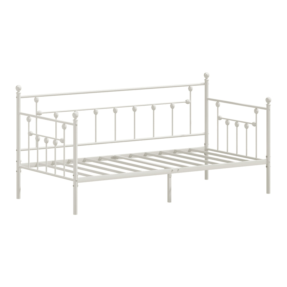 Metal Daybed Frame Single Size Steel Slat Sofa Bed Beige
