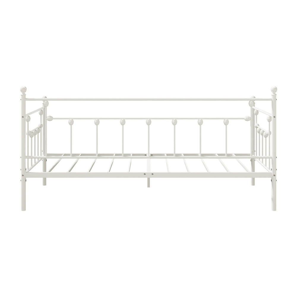 Metal Daybed Frame Single Size Steel Slat Sofa Bed Beige