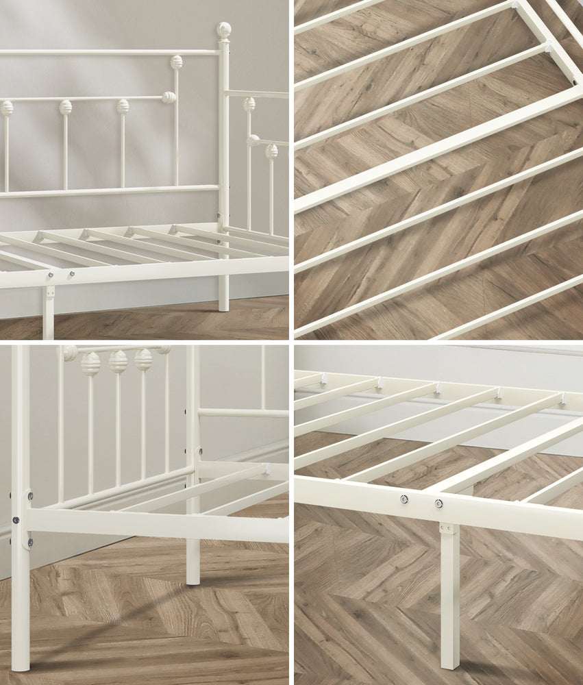 Metal Daybed Frame Single Size Steel Slat Sofa Bed Beige