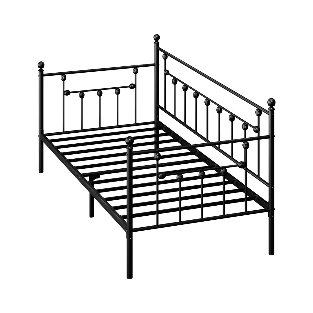 Metal Daybed Frame Single Size Steel Slat Sofa Bed Black