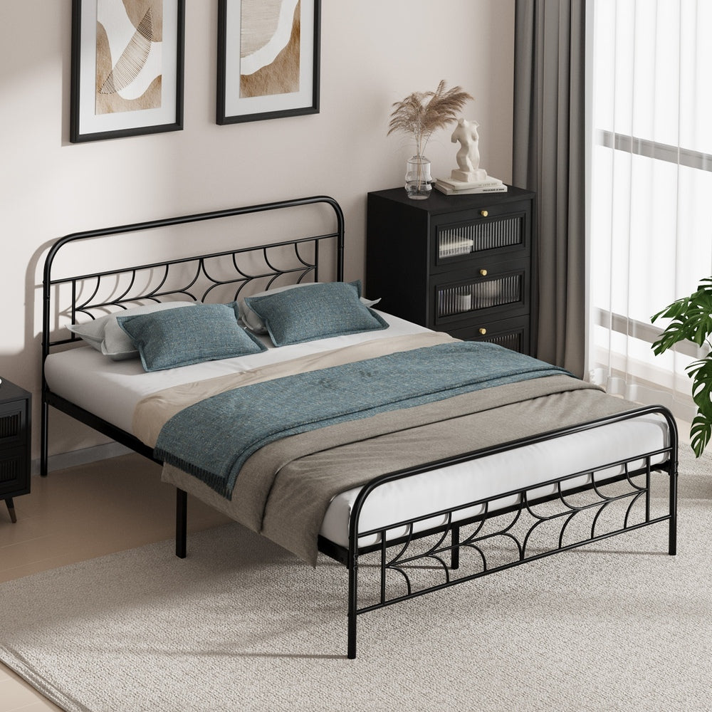 Oikiture Double Bed Frame Metal Platform with Sparkling Star Headboard