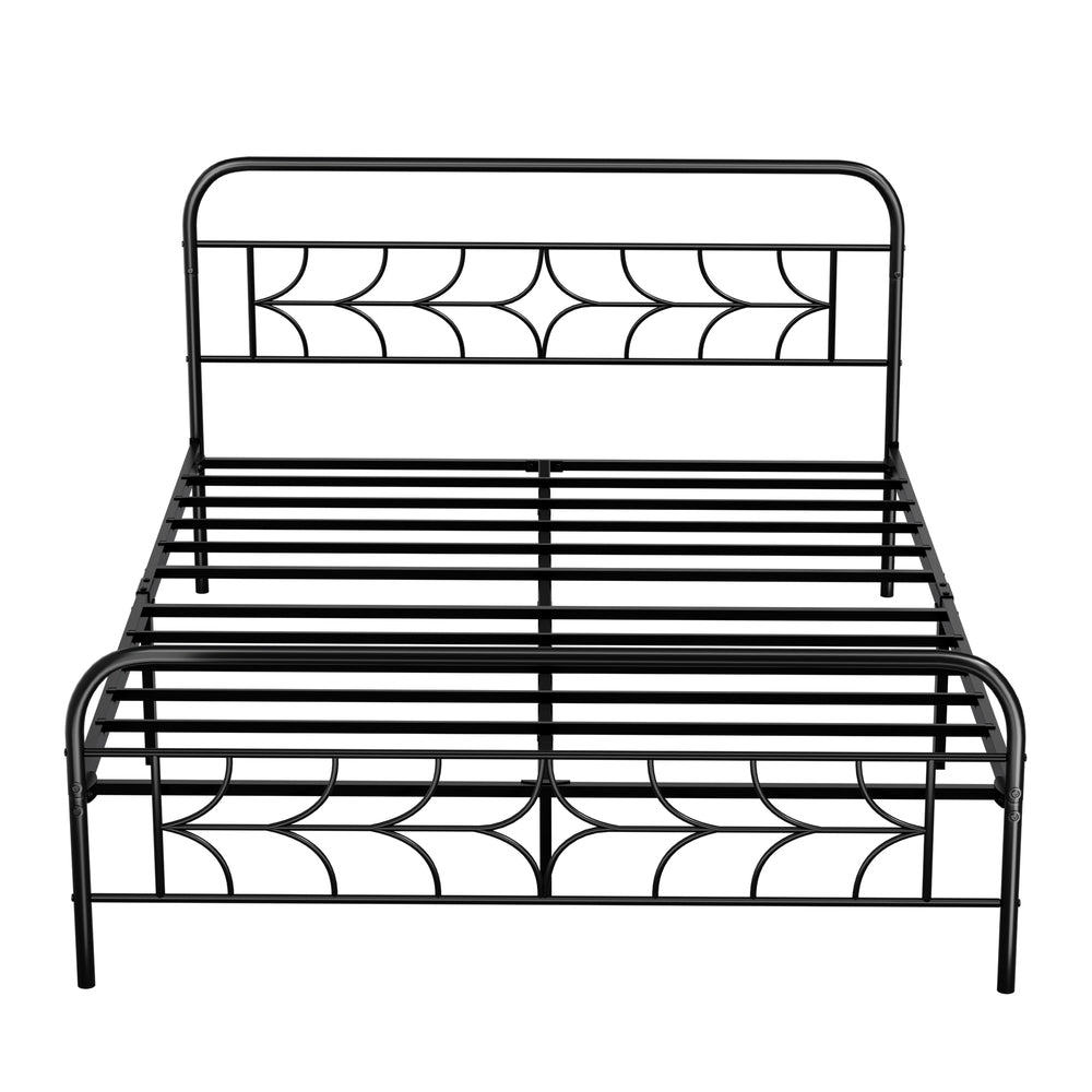 Oikiture Queen Bed Frame Black Metal Platform Star Headboard Vintage Steel 300kg