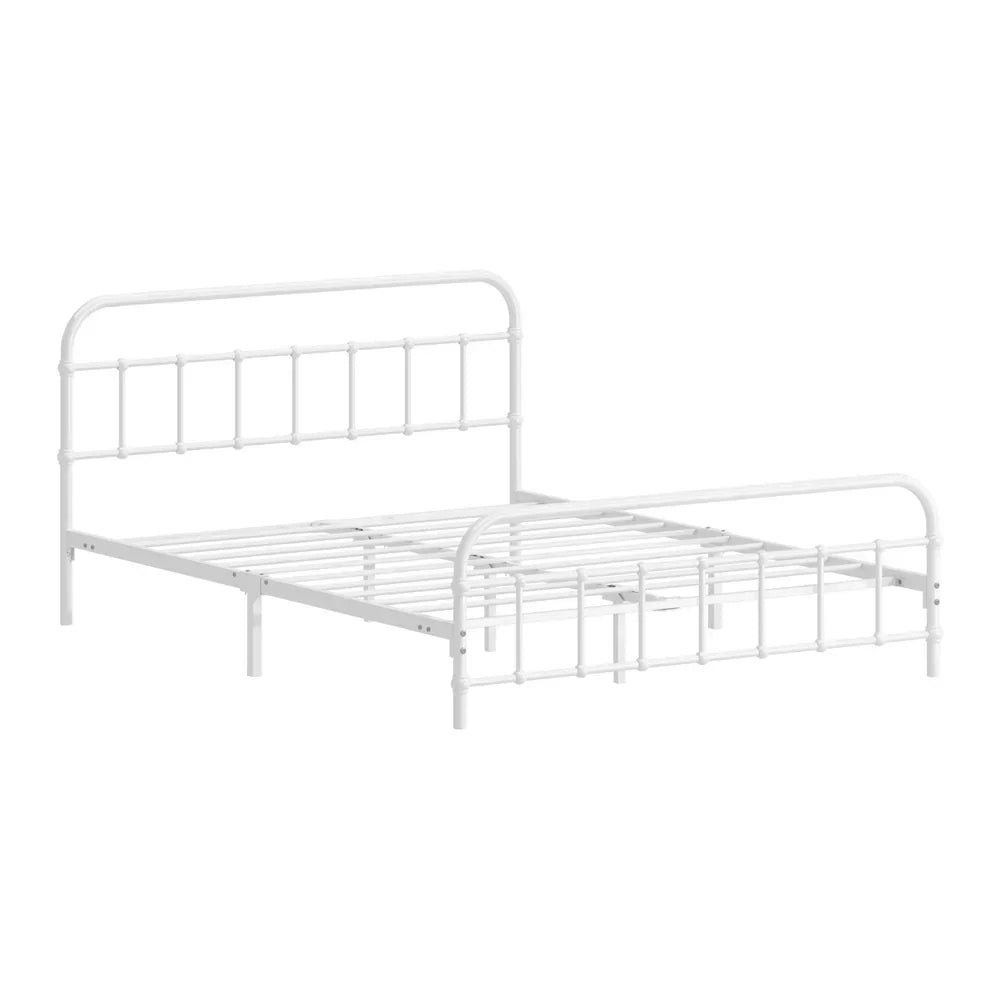 Vintage Metal Bed Frame – Double, White, Scrollwork, Powder‑Coated