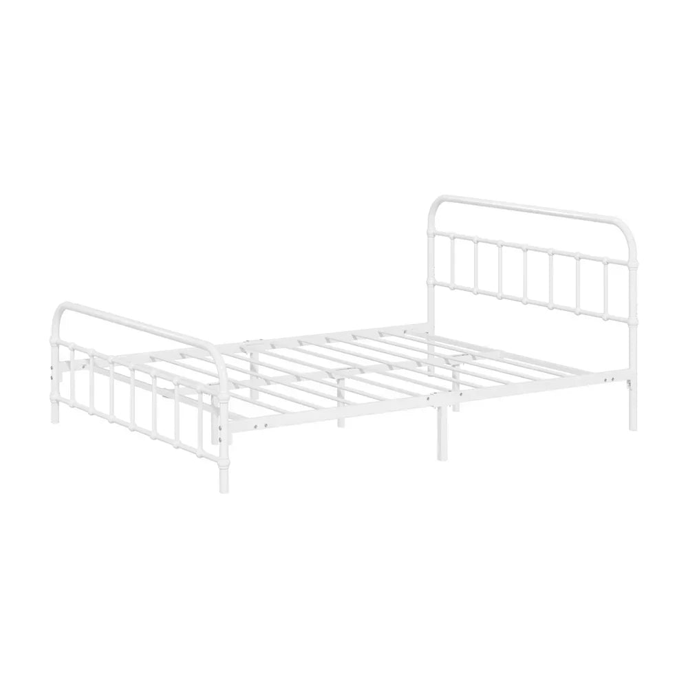 Vintage Metal Bed Frame – Double, White, Scrollwork, Powder‑Coated