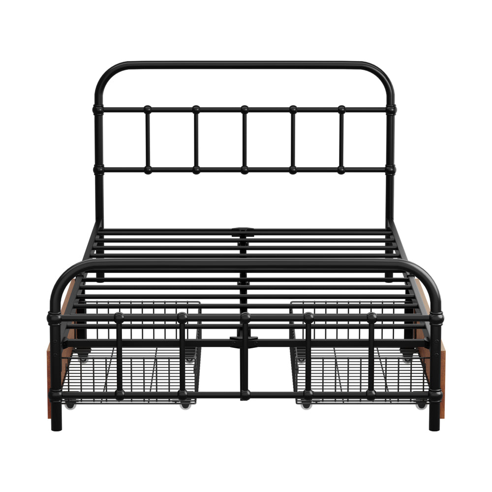 Oikiture Metal Bed Frame King Single Bed Base with 2 Drawers Black
