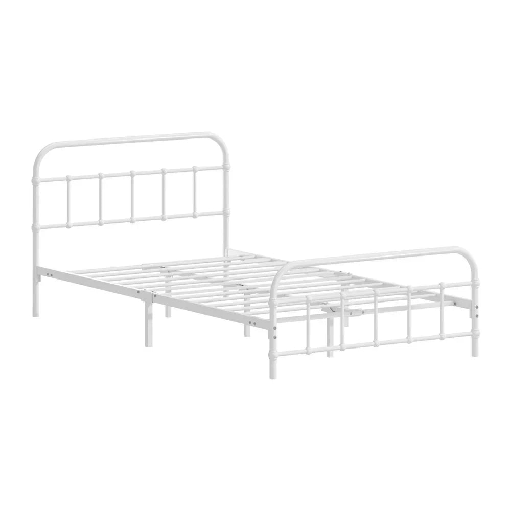 Vintage Metal Bed Frame – King Single, White, Scrollwork, Powder‑Coated