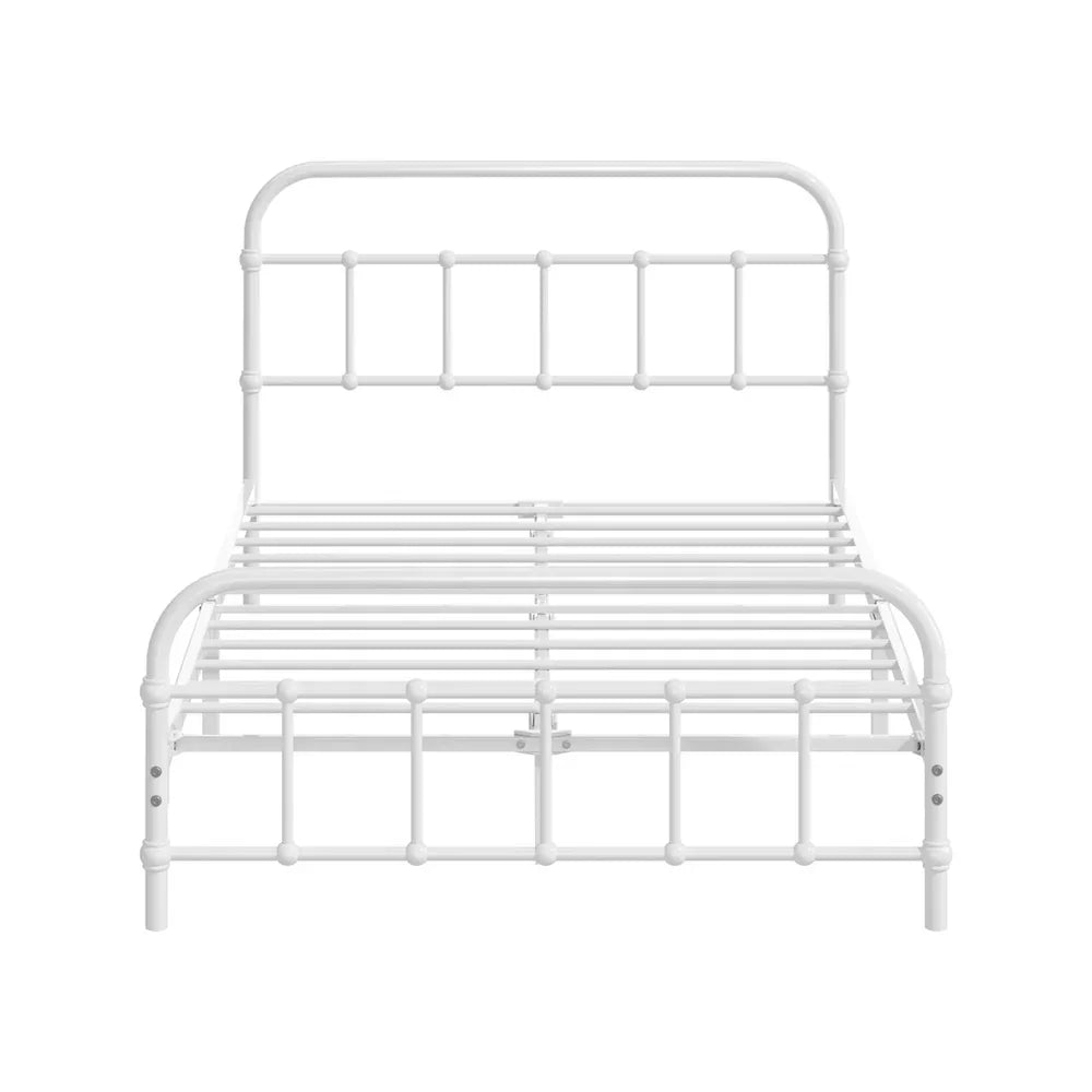 Vintage Metal Bed Frame – King Single, White, Scrollwork, Powder‑Coated