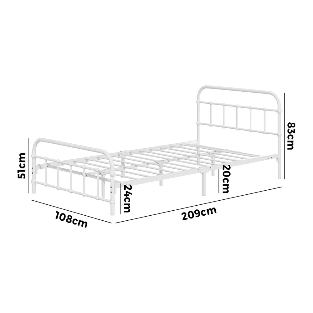 Vintage Metal Bed Frame – King Single, White, Scrollwork, Powder‑Coated
