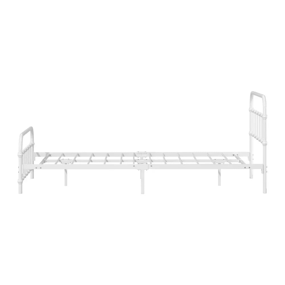 Vintage Metal Bed Frame – King Single, White, Scrollwork, Powder‑Coated