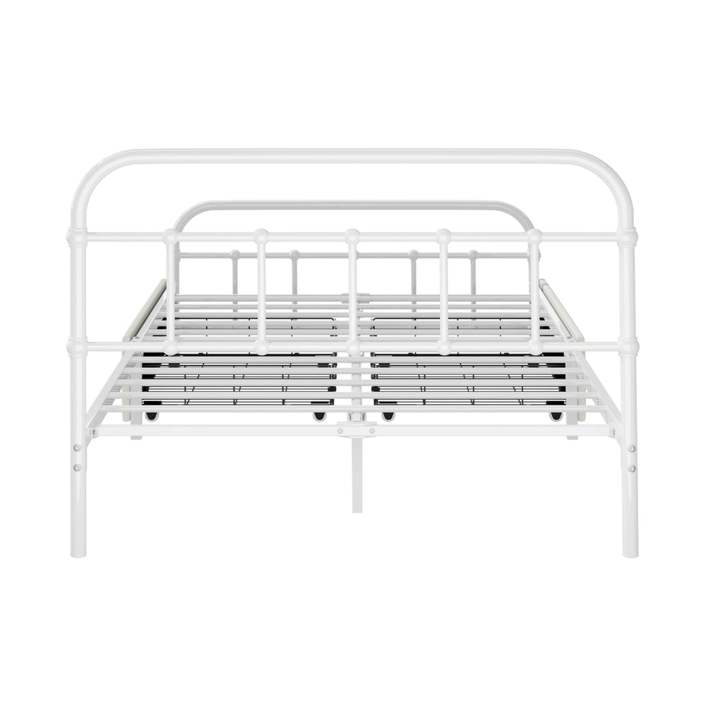 Vintage Metal Bed Frame – King Single, 2 Drawers, Scrollwork, White