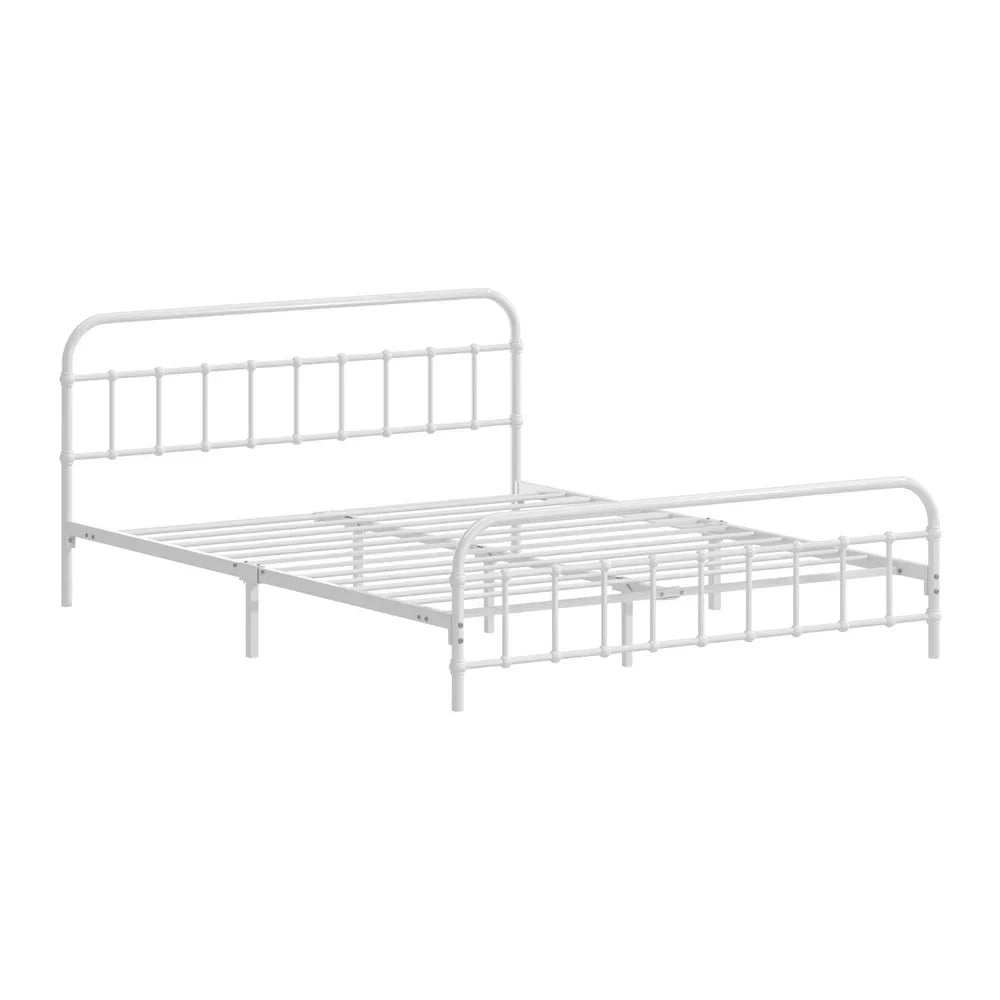 Vintage Metal Bed Frame – Queen, White, Scrollwork, Powder‑Coated