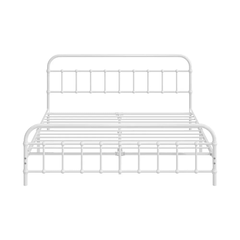 Vintage Metal Bed Frame – Queen, White, Scrollwork, Powder‑Coated
