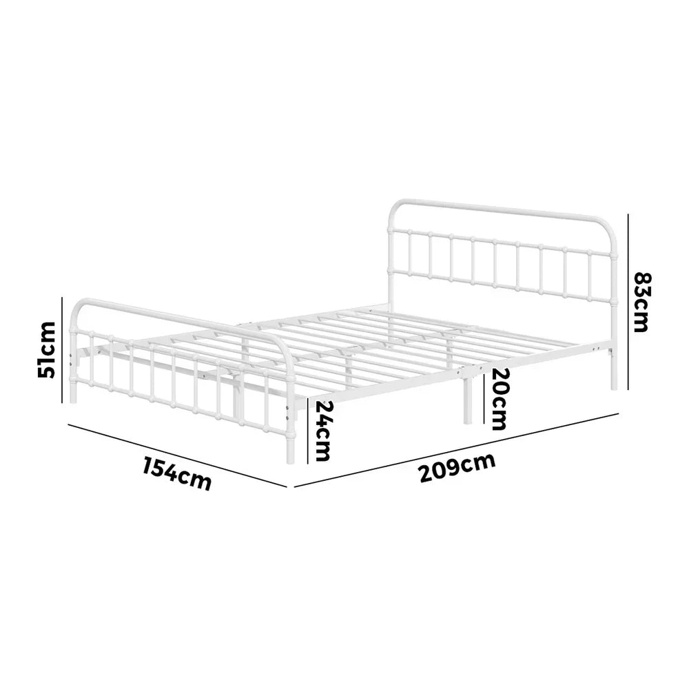 Vintage Metal Bed Frame – Queen, White, Scrollwork, Powder‑Coated