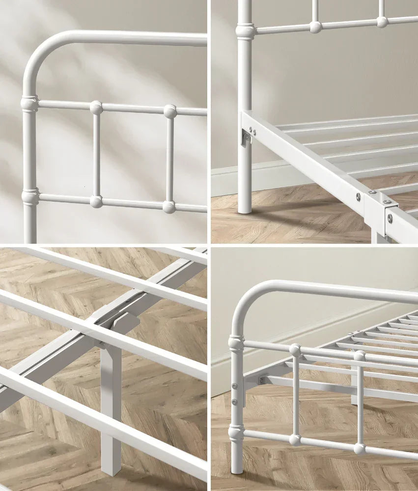Vintage Metal Bed Frame – Queen, White, Scrollwork, Powder‑Coated