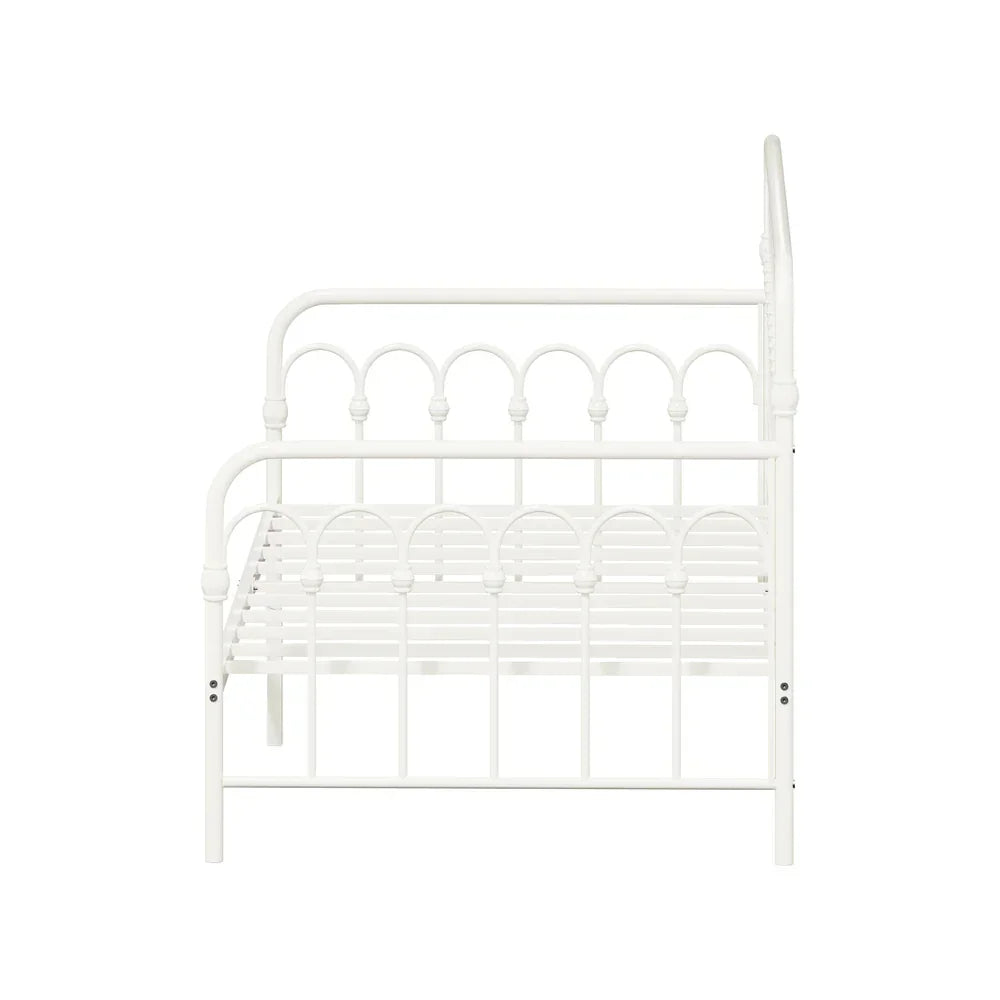 Metal Daybed Frame Single Size Sofa Bed Steel Slat Beige