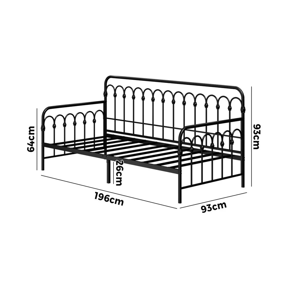 Metal Daybed Frame Single Size Sofa Bed Steel Slat Black