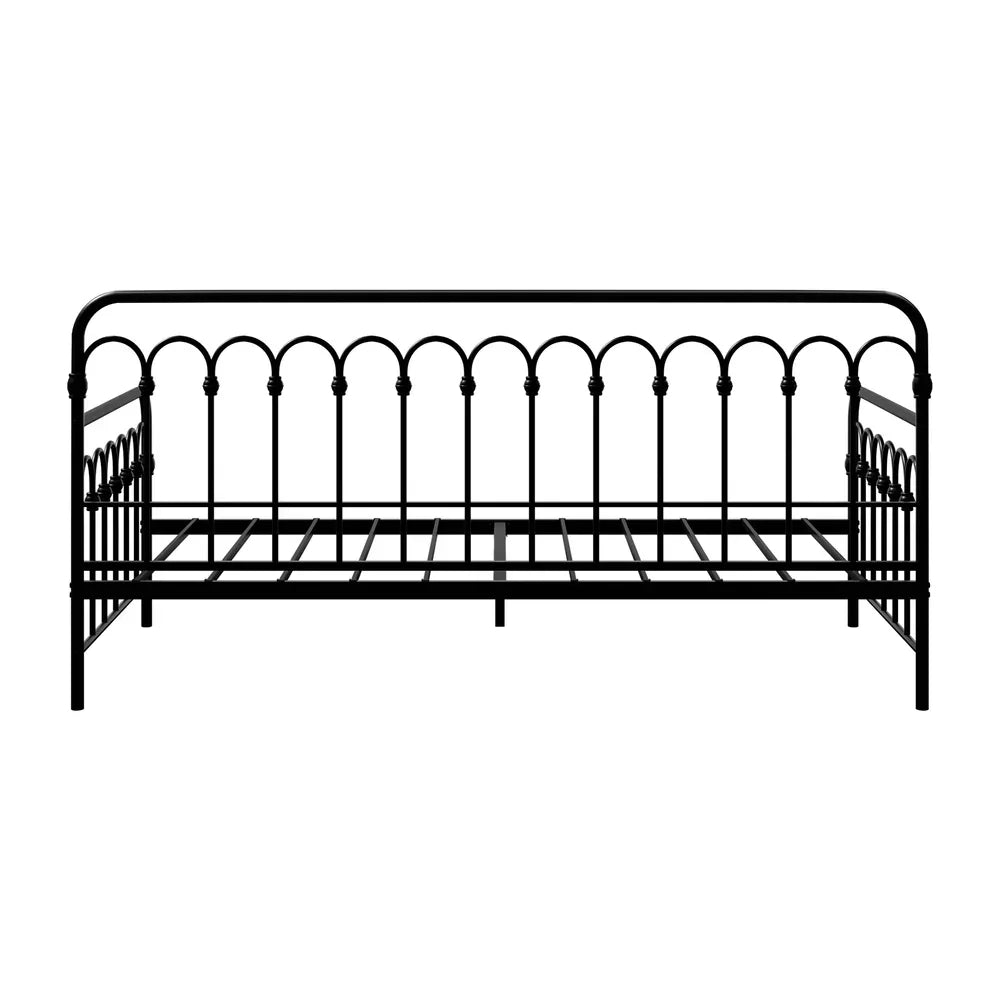 Metal Daybed Frame Single Size Sofa Bed Steel Slat Black