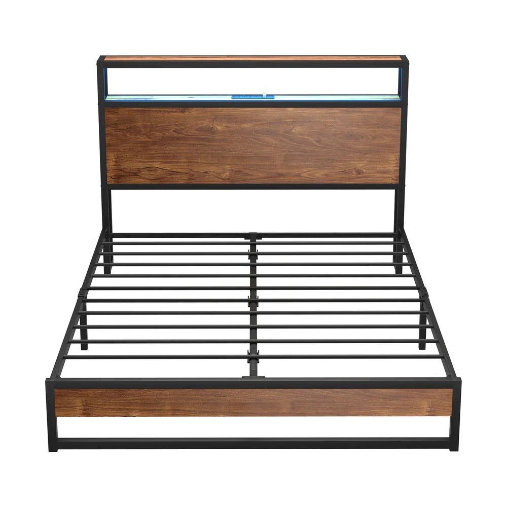 Metal Bed Frame Queen – Vintage Style, Powder‑Coated, 300kg Capacity, Black