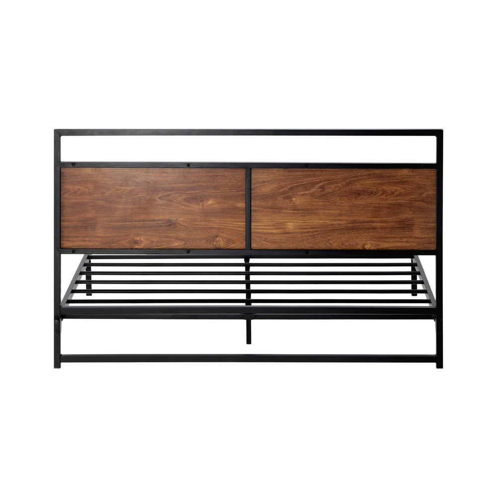 Metal Bed Frame, Double Size Platform Base with Wooden Slats, Black Colour