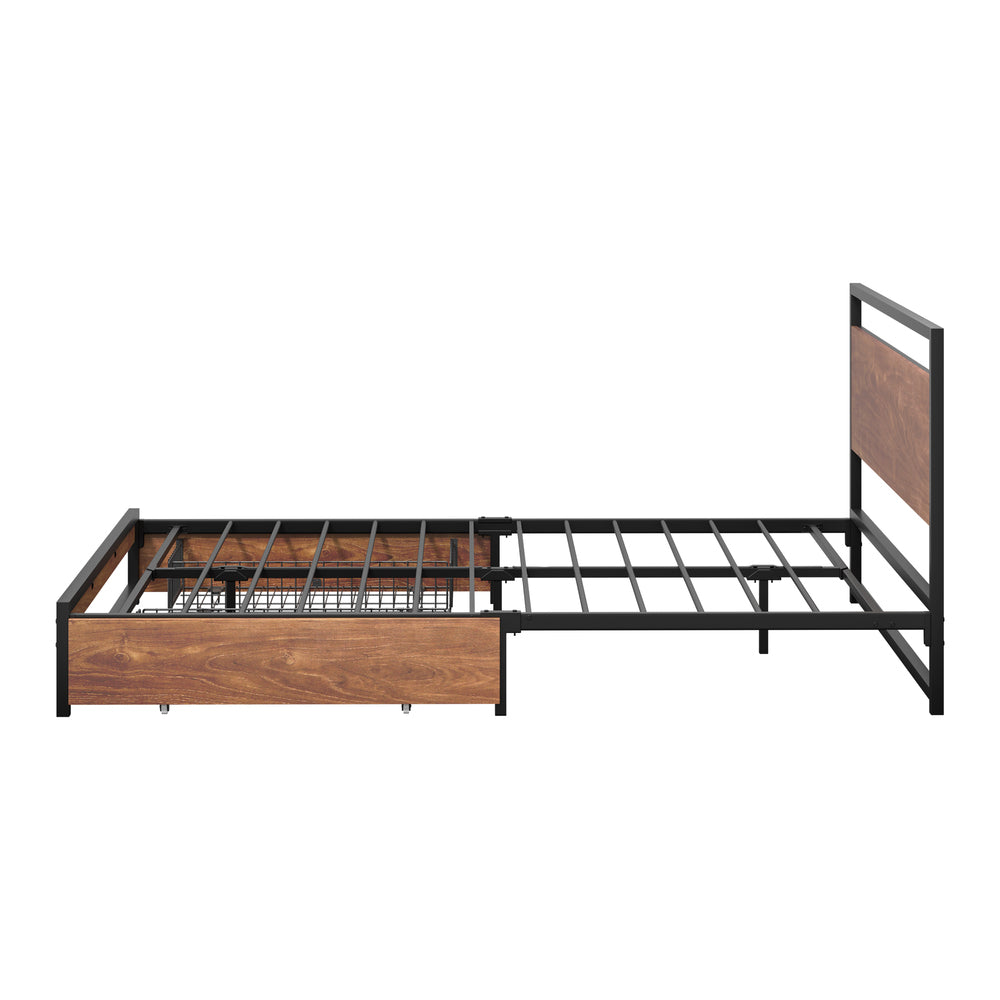 Metal Bed Frame Double Size Bed Base Platform 2 Drawers Black