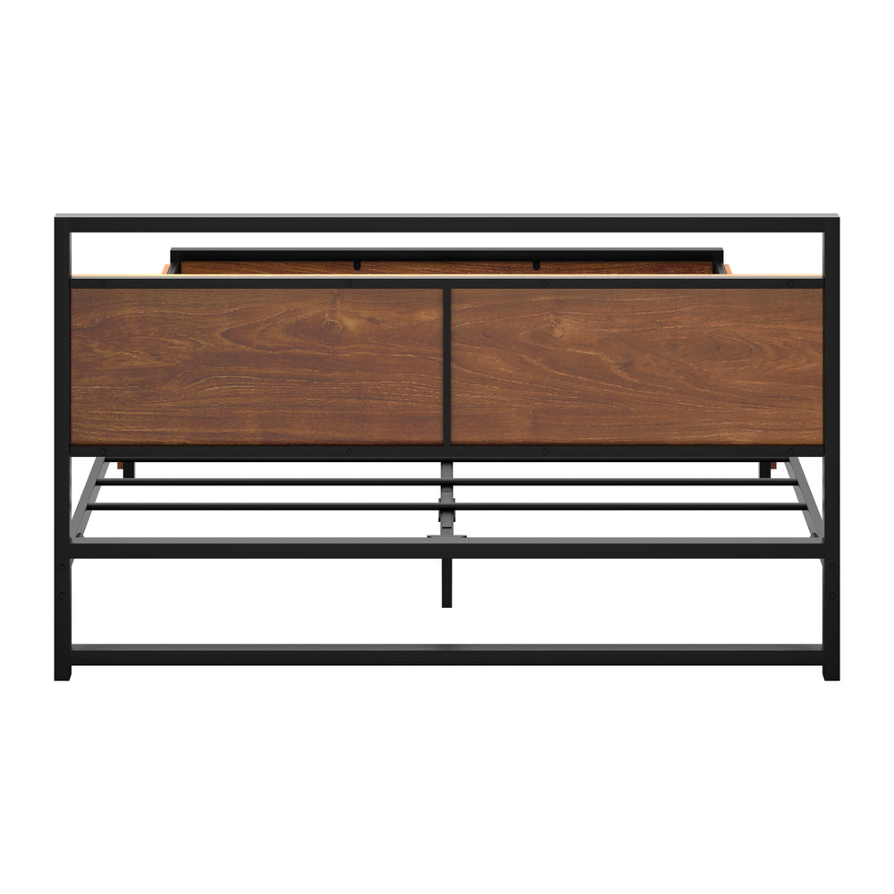 Metal Bed Frame Double Size Bed Base Platform 2 Drawers Black