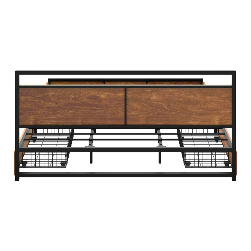 Metal Bed Frame King Size Bed Base Platform 4 Drawers Black