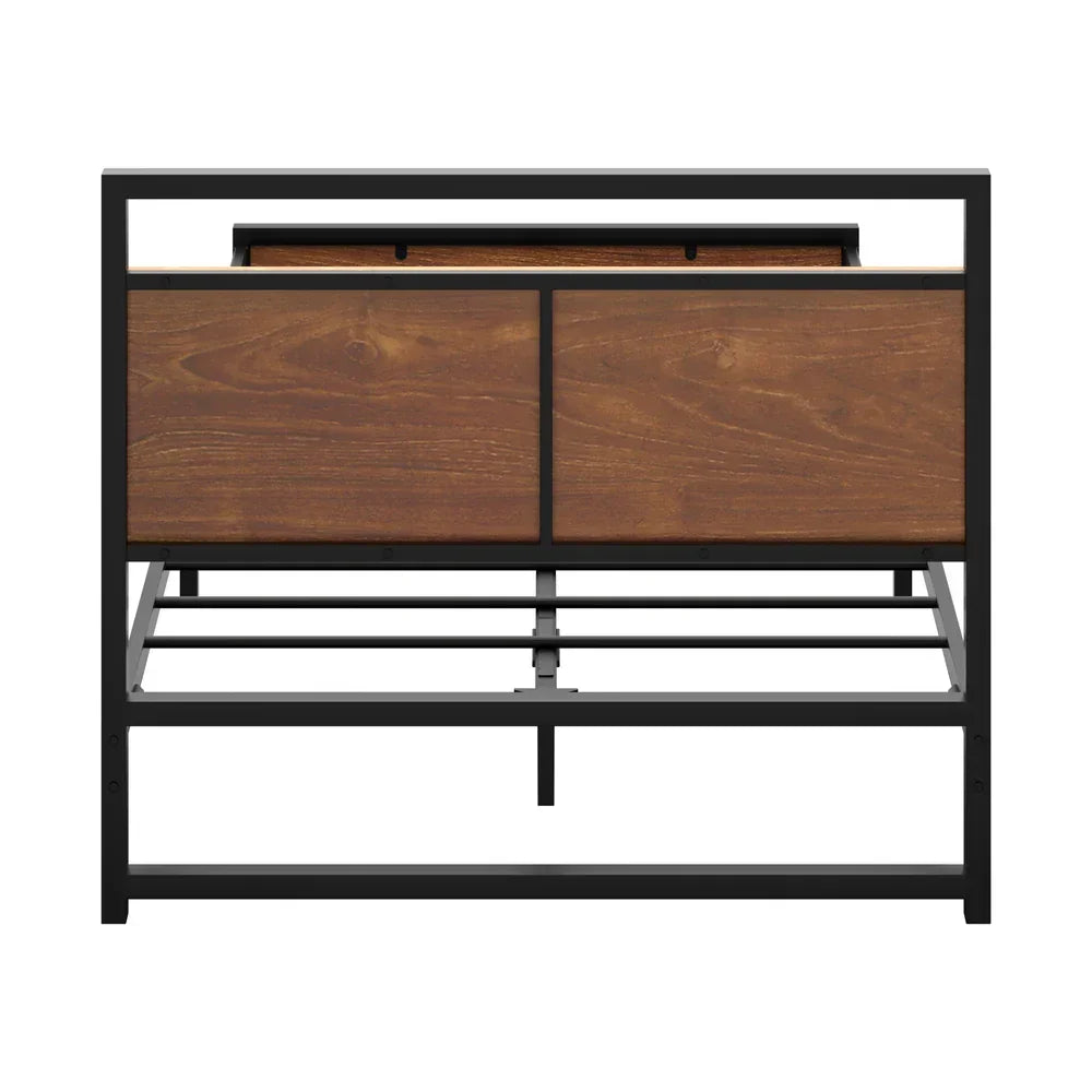 Metal Bed Frame – Industrial Design, Wood Accents, King Single