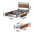 Metal Bed Frame King Single Bed Base Platform 2 Drawers Black