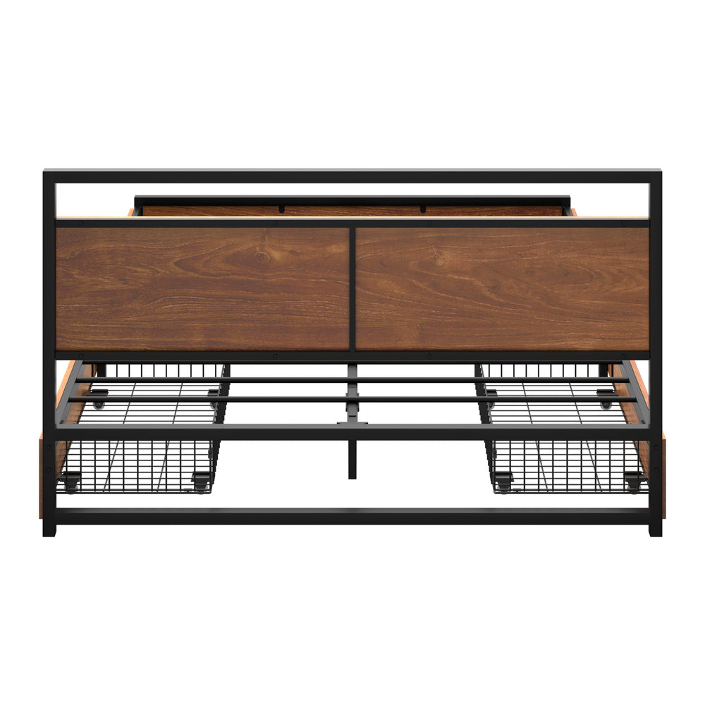 Oikiture Queen Metal Bed Frame 4 Storage Drawers Platform Bed Black Brown