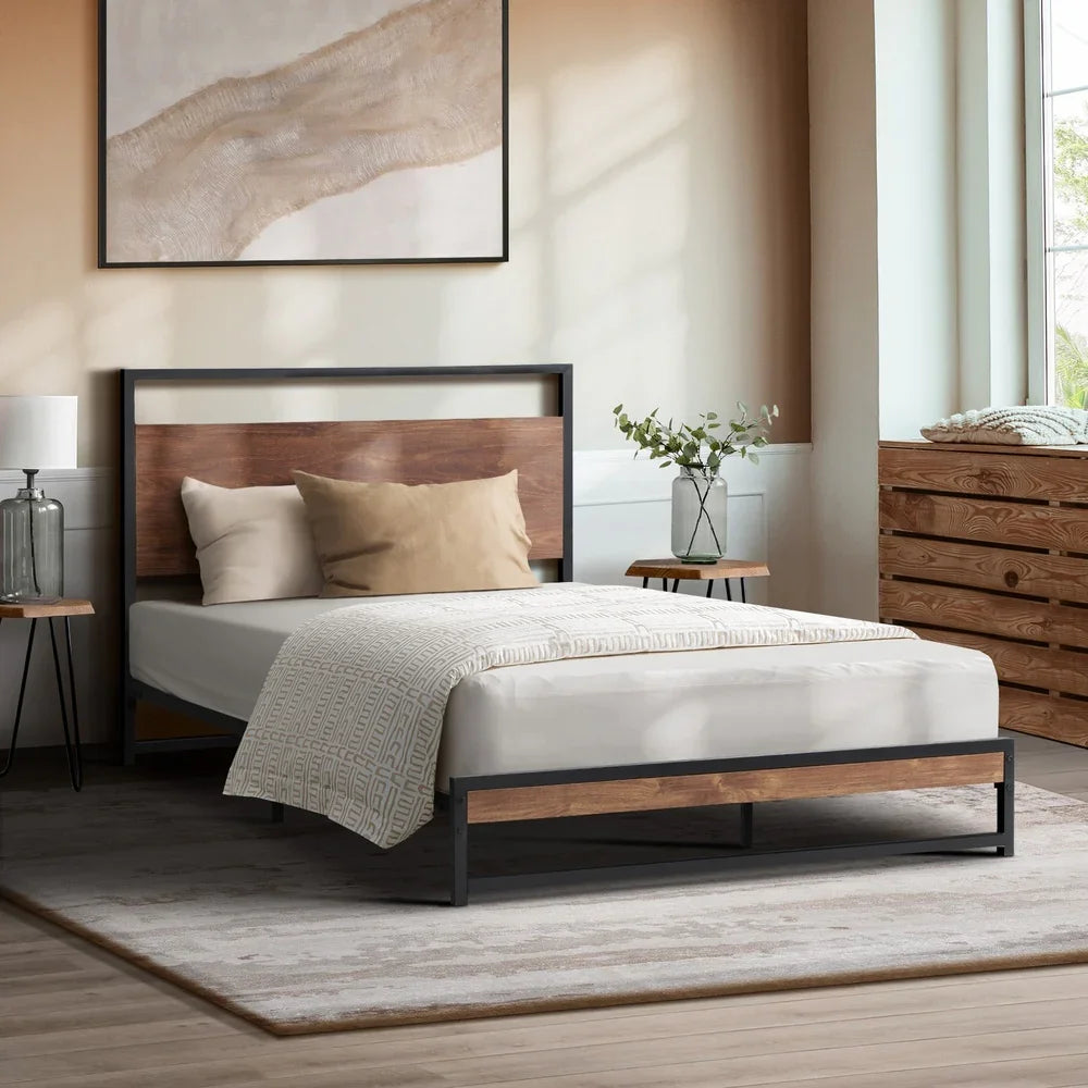 Metal Bed Frame Single Size Beds Base Platform Wood