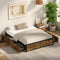 Oikiture Queen Metal Bed Frame 4 Storage Drawers Walnut Black Industrial Base