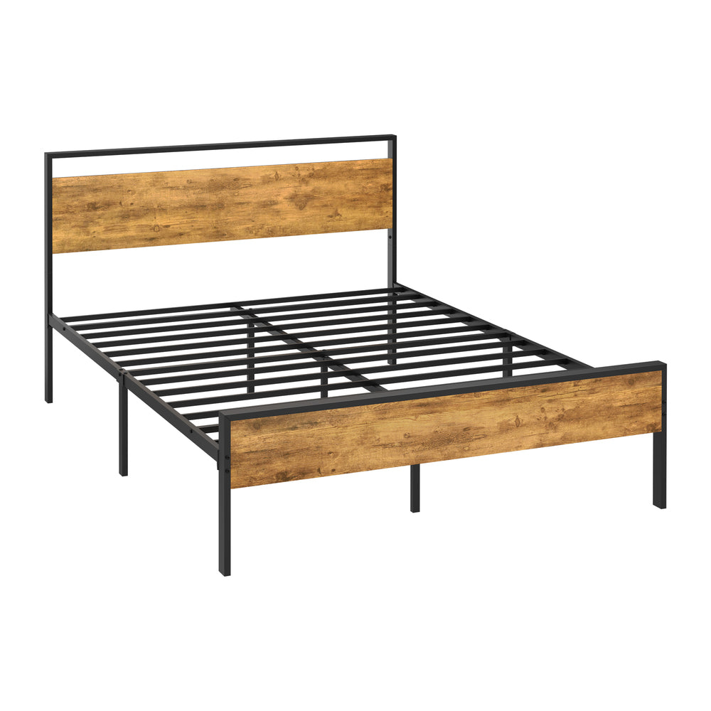 Oikiture Double Metal Bed Frame Platform Bed Base Natural