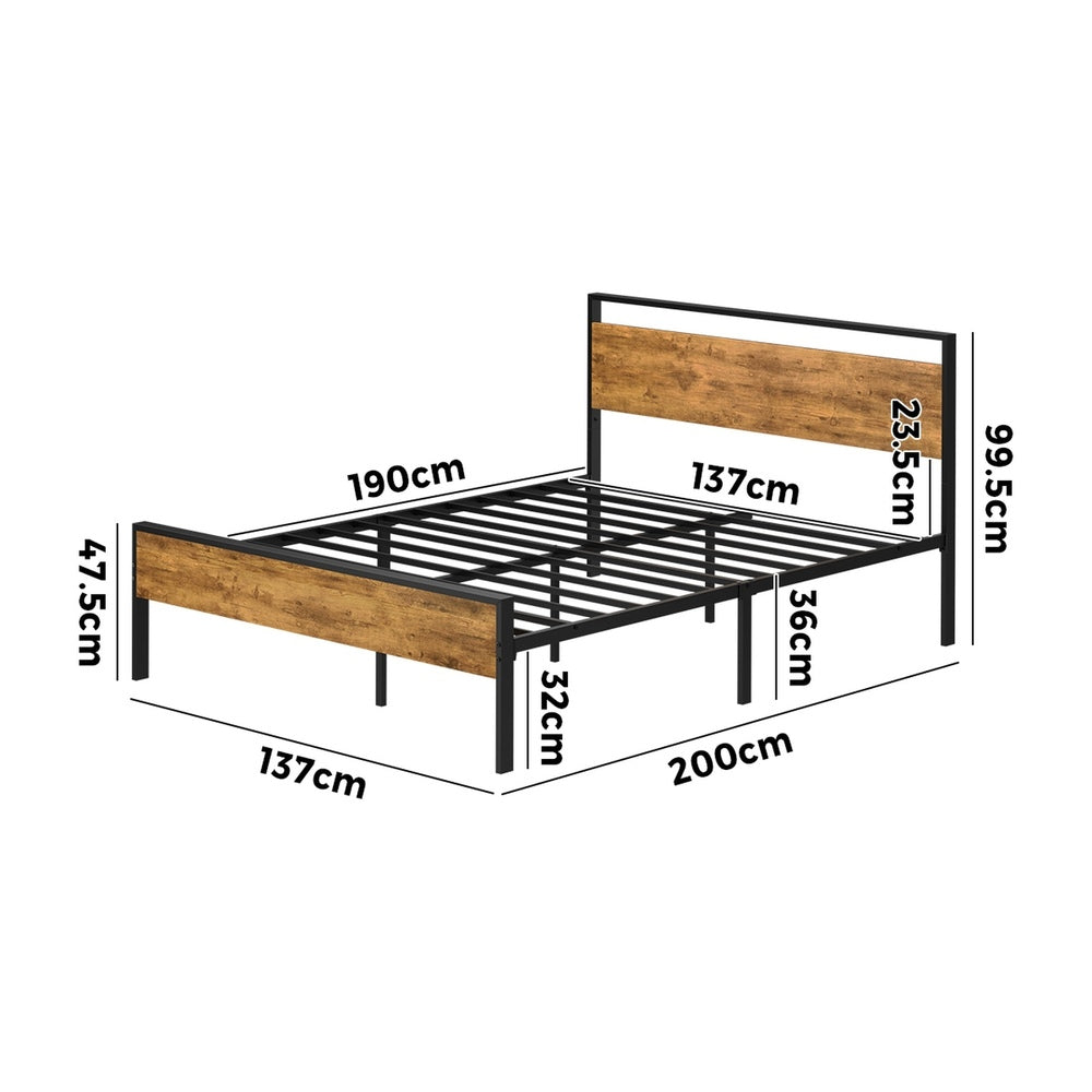 Oikiture Double Metal Bed Frame Platform Bed Base Natural