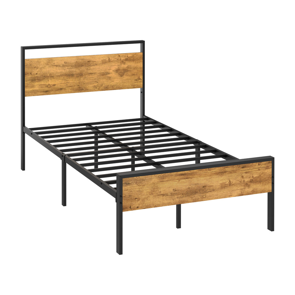 Oikiture King Single Metal Bed Frame Platform Bed Base Natural Black Industrial