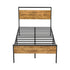 Oikiture King Single Metal Bed Frame Platform Bed Base Natural Black Industrial