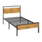 Oikiture Single Metal Bed Frame Platform Bed Base Natural Black Wood Industrial