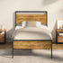 Oikiture Single Metal Bed Frame Platform Bed Base Natural Black Wood Industrial