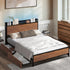 Oikiture Metal Bed Frame Double Size LED Headboard 2 Storage Drawers USB