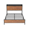 Metal Bed Frame Double LED Light USB Charge Storage Headboard