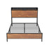 Oikiture Metal Bed Frame Double Size LED USB Charge Storage Headboard
