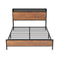 Metal Bed Frame King LED Light USB Charge Storage Headboard