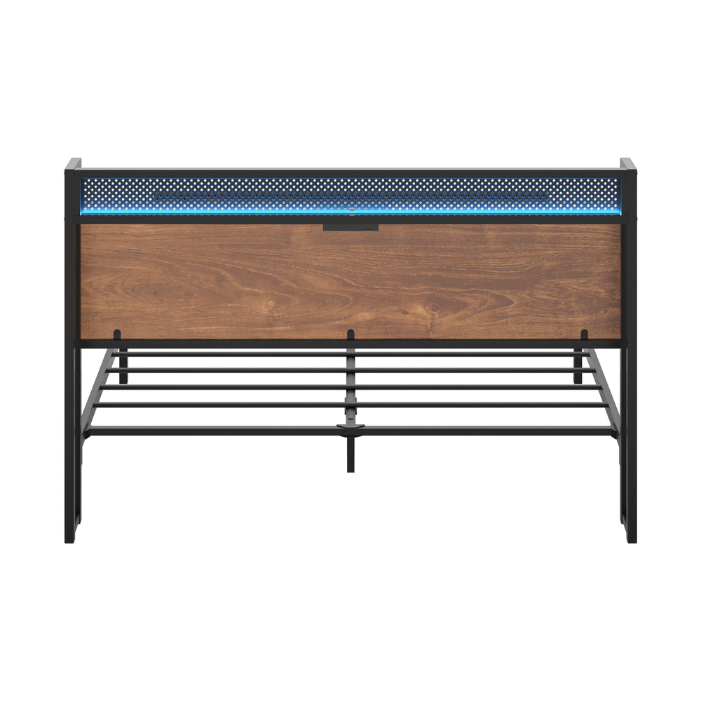 Metal Bed Frame King LED Light USB Charge Storage Headboard