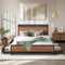 Oikiture Metal Bed Frame Queen LED Light USB Charge Storage Headboard