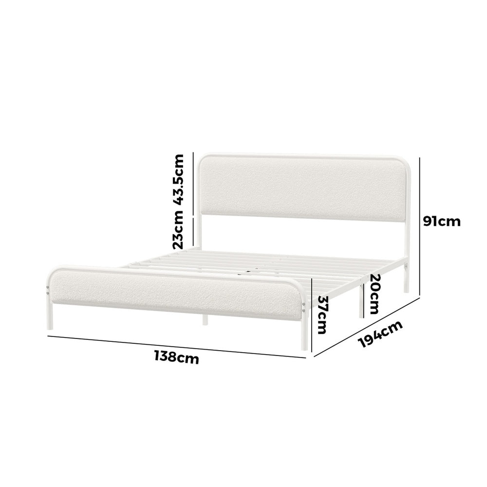 Metal Bed Frame Double Size Bedhead Boucle Fabric Beige