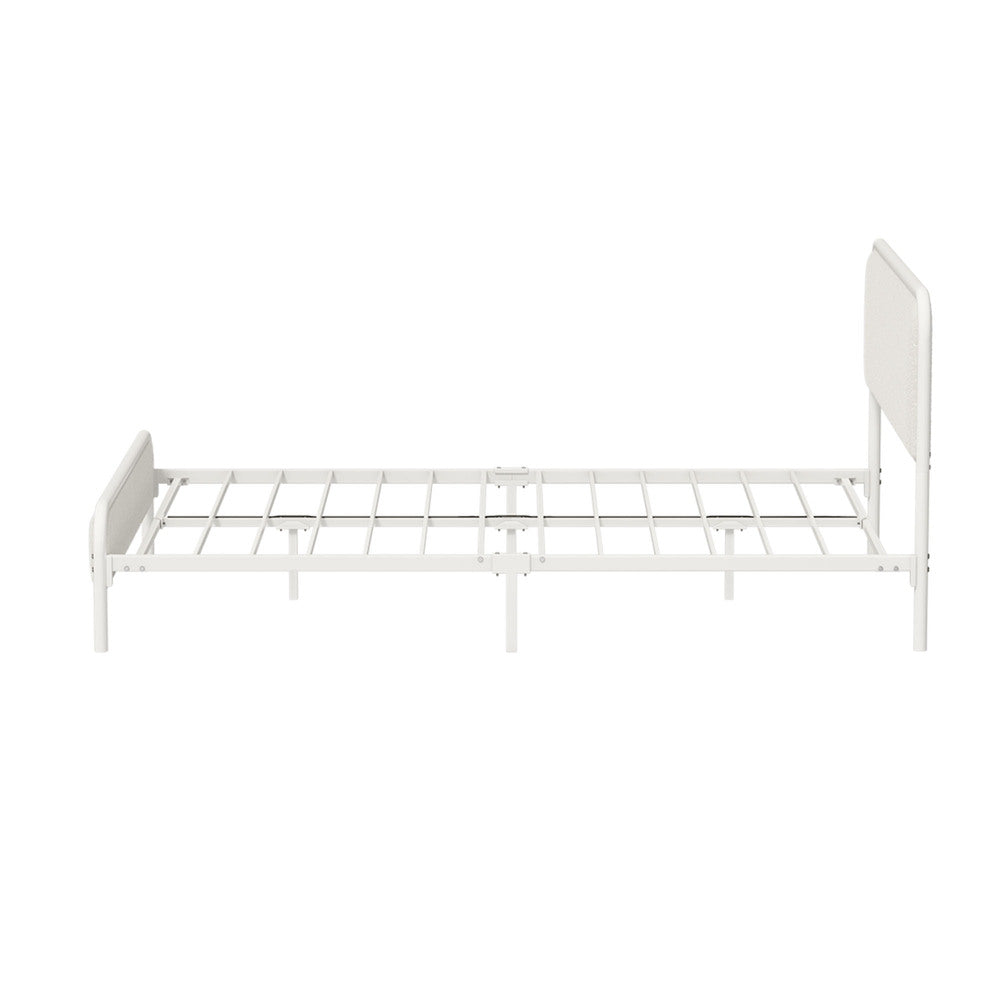 Metal Bed Frame Double Size Bedhead Boucle Fabric Beige
