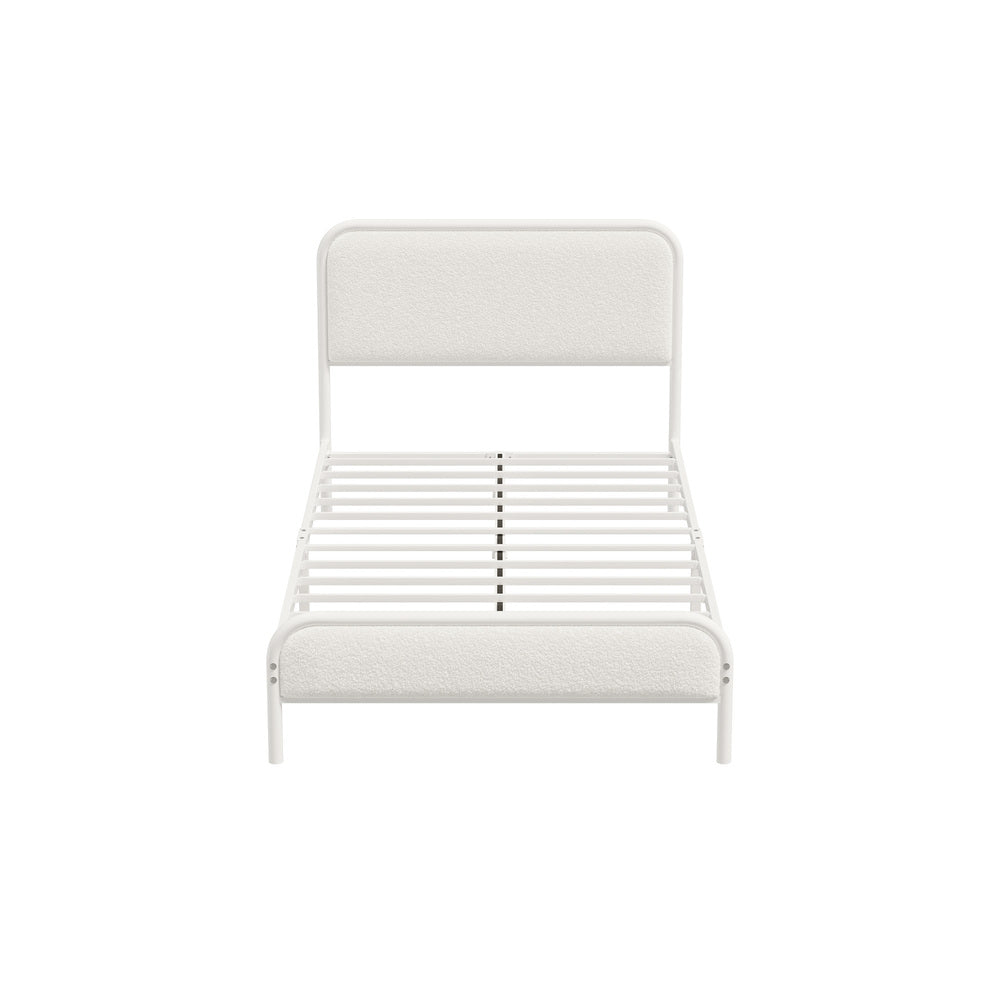 Metal Bed Frame King Single Size Bedhead Boucle Fabric Beige