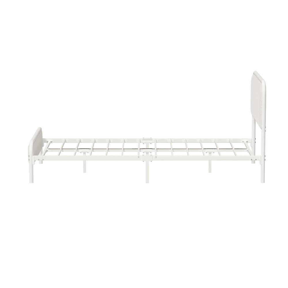 Metal Bed Frame King Single Size Bedhead Boucle Fabric Beige